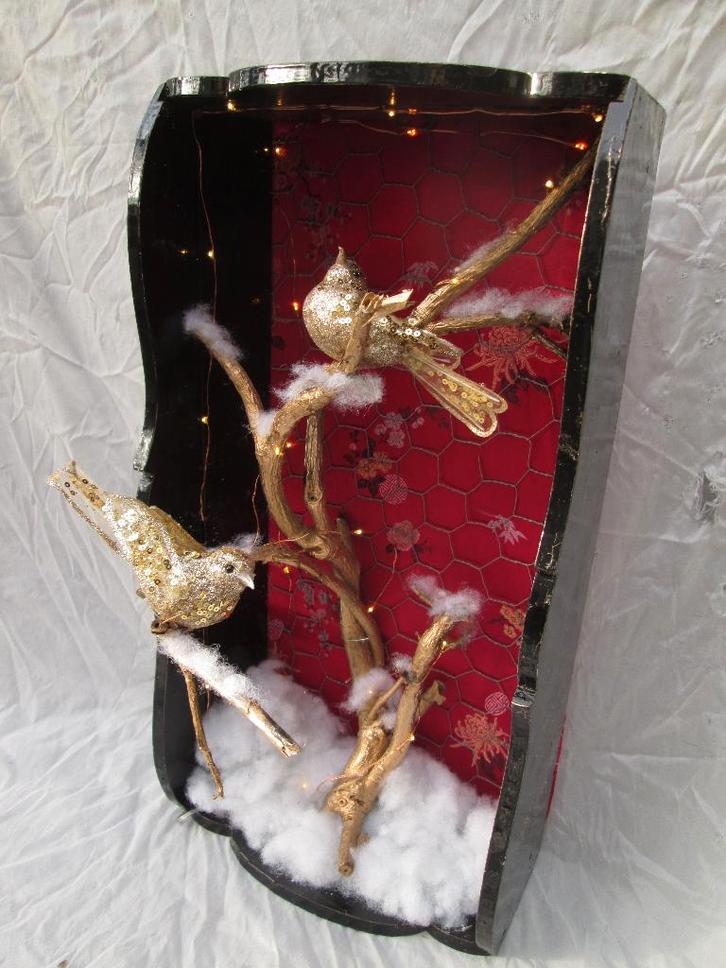 Kijkdoos Shadow Box met Vogels in de Sneeuw met Lichtjes, Diversen, Kerst, Nieuw, Ophalen