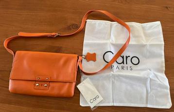 NIEUW oranje leren tas met veel vakjes merk Caro Paris beschikbaar voor biedingen