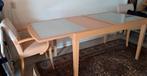 Heel mooie uitschuif tafel met 4 stoelen, Zo goed als nieuw, Vijf personen of meer, Rechthoekig, 50 tot 100 cm