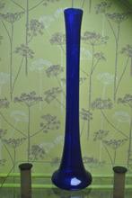 Vaas, blauw glas, hoog model, 60 cm hoog, decoratie, Gebruikt, 50 tot 75 cm, Blauw, Ophalen of Verzenden