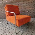vintage oranje fauteuil ribstof stoel buizenframe retro, Huis en Inrichting, Fauteuils, Kolibrivintagehal@gmail.com, Gebruikt