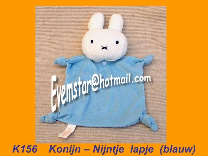 K156 Konijn - Nijntje : katoen met badstof konijntje (blauw), Kinderen en Baby's, Speelgoed | Knuffels en Pluche, Zo goed als nieuw