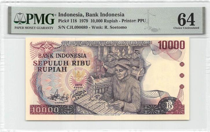 Indonesia 10000 Rupiah 1979 Unc PMG 64, Postzegels en Munten, Bankbiljetten | Azië, Los biljet, Zuidoost-Azië, Ophalen of Verzenden
