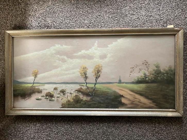 Schilderij Landschap met Water - Casper Gesigneerd, Antiek en Kunst, Kunst | Schilderijen | Klassiek, Ophalen