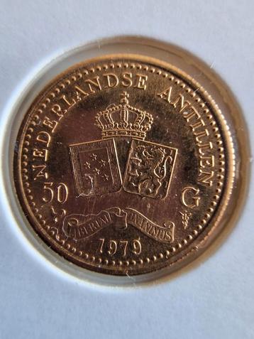 Gouden 50 gulden munt Nederlandse Antillen. beschikbaar voor biedingen