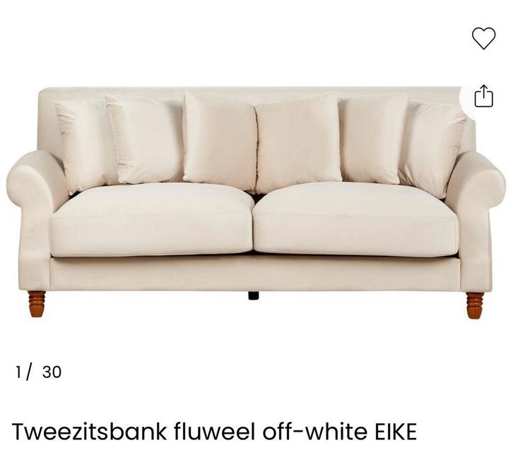 Beige tweezits bank fluweel, Huis en Inrichting, Banken | Bankstellen, Zo goed als nieuw, Rechte bank, Tweepersoons, 150 tot 200 cm