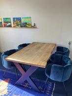 Massief eikenhouten eettafel met suede kuipstoeltjes, Huis en Inrichting, Tafels | Eettafels, Ophalen, 50 tot 100 cm, Zo goed als nieuw