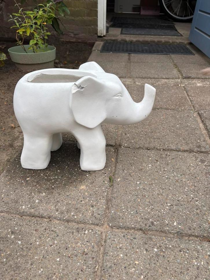 Witte olifant plantenpot – boho stijl – 27 cm hoog, Tuin en Terras, Bloembakken en Plantenbakken, Gebruikt, Hout, Binnen, Balkon