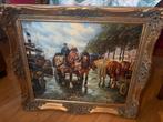 Olieverfschilderij Paarden en Boot - gesigneerd., Ophalen