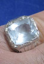 Aquamarijn 7 krt %100 natuurlijk zegelring ca 1960, Sieraden, Tassen en Uiterlijk, Ringen, Ophalen, 18 tot 19, Blauw, Zo goed als nieuw