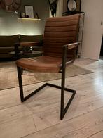 Lederen eetkamerstoel met stalen frame, Huis en Inrichting, Stoelen, Ophalen, Bruin, Nieuw, Leer