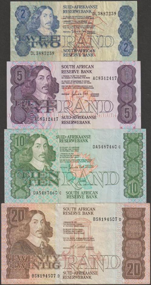 Zuid-Afrika set van 4 biljetten gebruikt (nr 158), Postzegels en Munten, Bankbiljetten | Afrika, Setje, Zuid-Afrika, Verzenden
