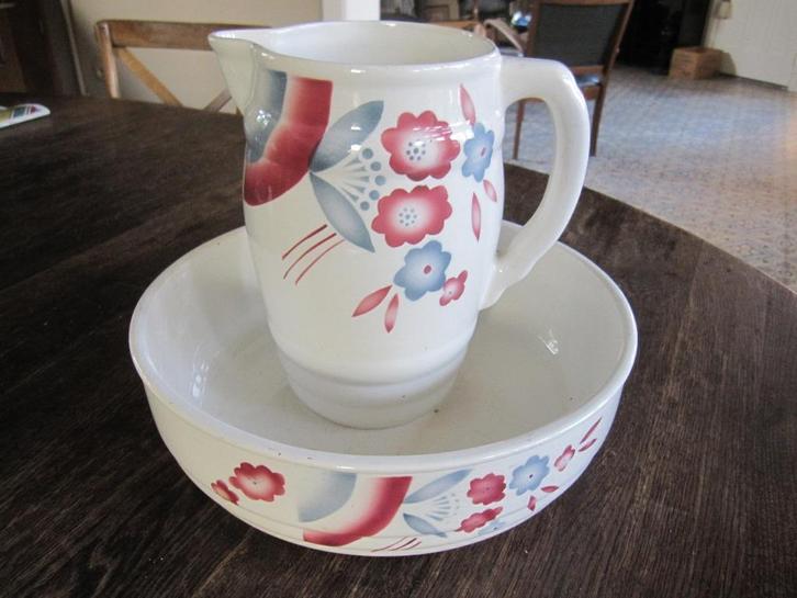 Lampetstel met mooie oude kleuren blauwgrijs en rozerood, Antiek en Kunst, Curiosa en Brocante, Ophalen