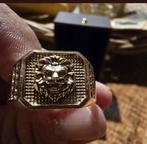 Gouden Herenring  uniek model Leeuwenkop met 2 rij zirconia, 20 of groter, Heer, Ophalen of Verzenden, Zo goed als nieuw