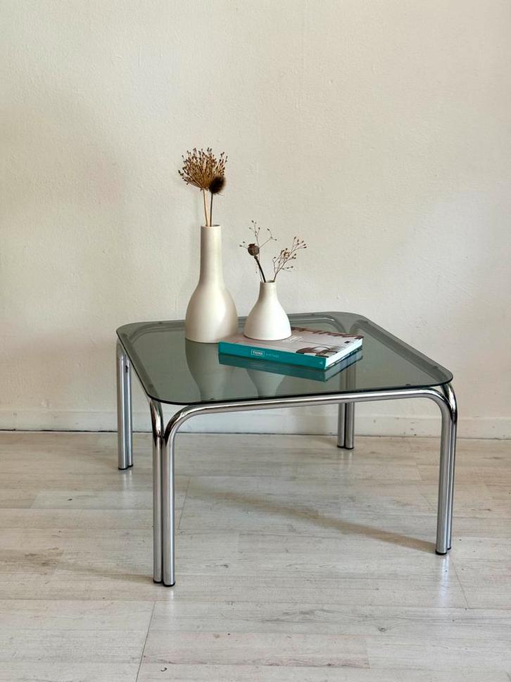 Vintage space age chromen salontafel bijzettafel jaren ‘70, Huis en Inrichting, Tafels | Salontafels, Zo goed als nieuw, Vierkant