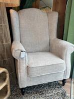 Klassieke oorfauteuil – Naturel geweven velours, Hout, Klassiek, 75 tot 100 cm, Ophalen of Verzenden