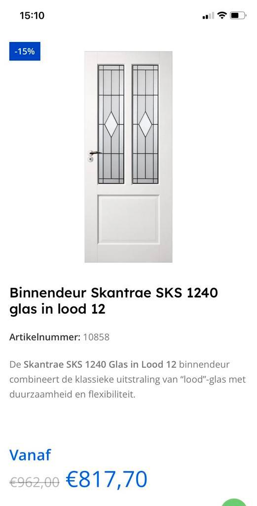 Skantrae SKS1240 + GLD12 opdek links 93x231 opdek links, Doe-het-zelf en Verbouw, Deuren en Horren, Zo goed als nieuw, Binnendeur