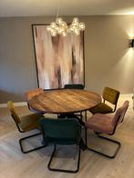 Eettafel rond teak hout 130 cm, Huis en Inrichting, Tafels | Eettafels, Ophalen, Gebruikt, Robuust natuurlijk, Rond