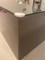 Taupe bloktafel met glasplaat, Huis en Inrichting, Tafels | Salontafels, Ophalen, Gebruikt, 50 tot 100 cm, Glas