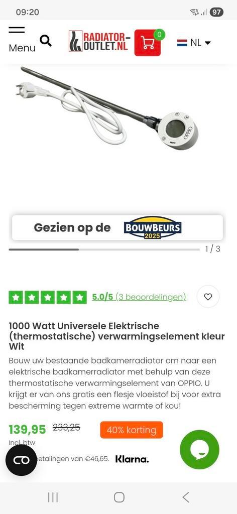 1000 Watt Universele Elektrische (thermostatische) verwarmin, Doe-het-zelf en Verbouw, Verwarming en Radiatoren, Nieuw, Overige typen
