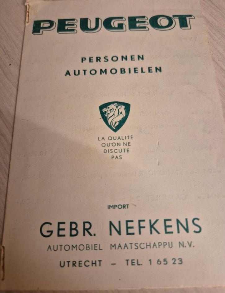 Jaren 60 Nederlands Peugeot 404 403 prijslijst óók 404 cabri, Boeken, Auto's | Folders en Tijdschriften, Zo goed als nieuw, Peugeot