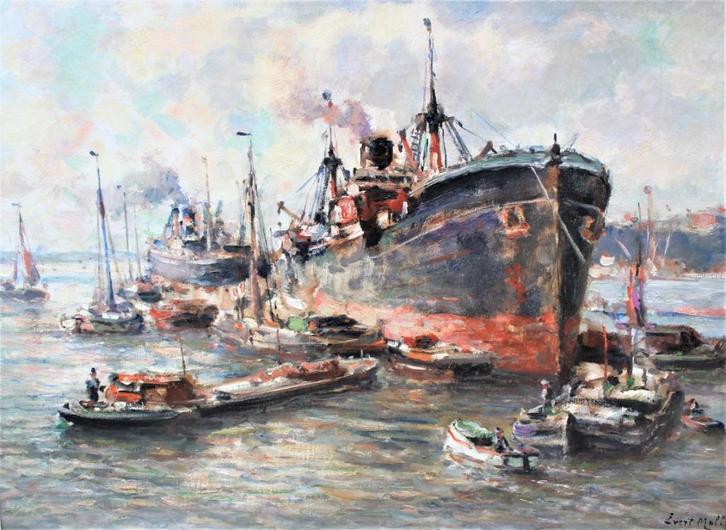 EVERT MOLL - HAVENGEZICHT 1878-1955, Antiek en Kunst, Kunst | Schilderijen | Klassiek, Ophalen