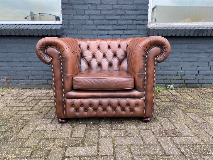Springvale Chesterfield club fauteuil bruin gevlamd, Huis en Inrichting, Fauteuils, Gebruikt, 75 tot 100 cm, Ophalen of Verzenden