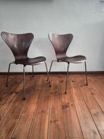Vintage Mid Century Frits Hansen vlinder stoelen 2 st, Huis en Inrichting, Stoelen, Ophalen, Gebruikt, Bruin, Twee