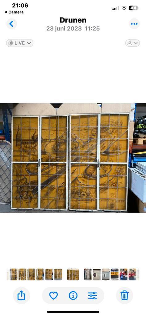 Glas in lood 4 luik ramen, Antiek en Kunst, Antiek | Woonaccessoires, Ophalen