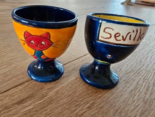 Handbeschilderde Keramische Eierdopjes - Katten & Sevilla, Antiek en Kunst, Antiek | Keramiek en Aardewerk, Ophalen