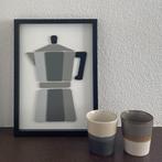 Schilderijtje van hout met koffiepercolator - handmade, Minder dan 50 cm, Nieuw, Ophalen of Verzenden, Schilderij