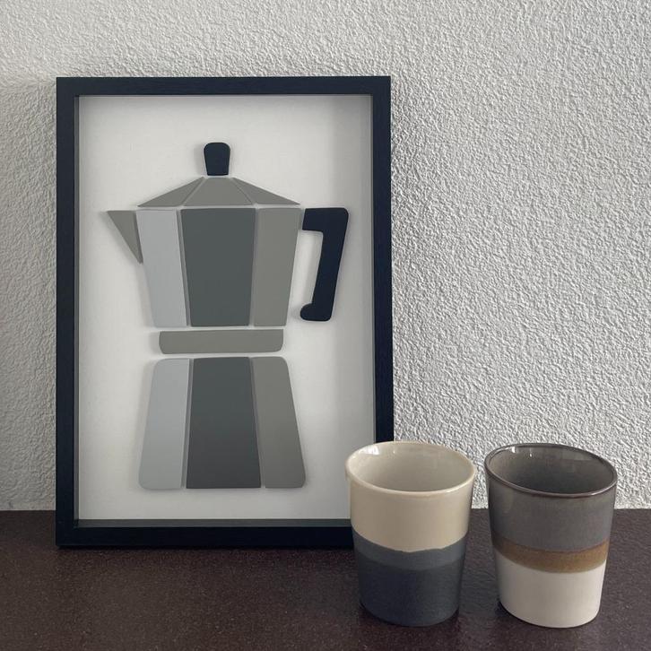 Schilderijtje van hout met koffiepercolator - handmade, Huis en Inrichting, Woonaccessoires | Schilderijen, Tekeningen en Foto's