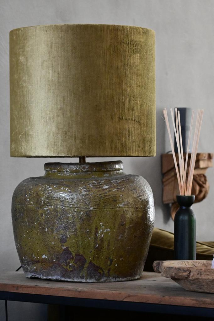 Oude stenen kruiklamp, Huis en Inrichting, Lampen | Lampenkappen, Zo goed als nieuw, Rond, Groen, Ophalen