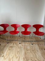 Bernhardt Design | 4 rode retro vintage design stoelen, Ophalen, Gebruikt, Kunststof, Minder dan 50 cm