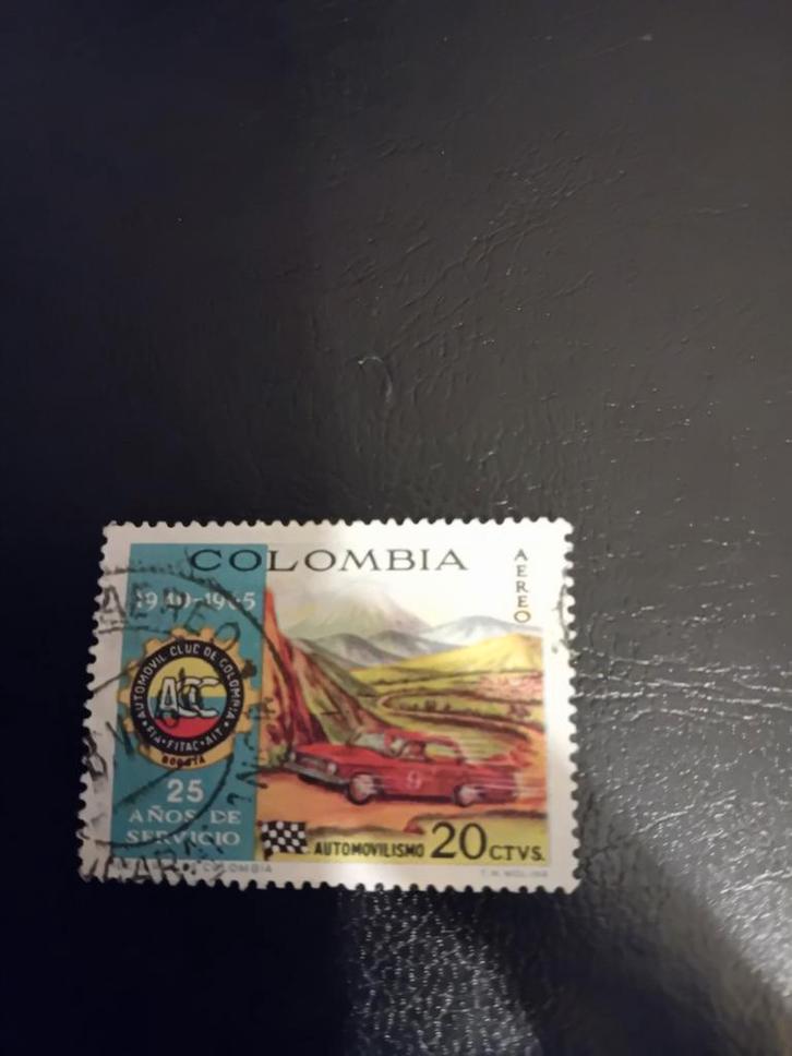 Colombia postzegel met auto en logo Automovil Club, Postzegels en Munten, Postzegels | Amerika, Ophalen of Verzenden