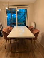 Witte hoogglans eettafel met gouden poten, Huis en Inrichting, Tafels | Eettafels, Ophalen, 50 tot 100 cm, Zo goed als nieuw, 150 tot 200 cm