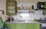 Groene Vintage Keuken met Terrazzo Blad&Blokjes Spoelbak, Ophalen, Gebruikt, Graniet of Steen, Enkelwandige keuken