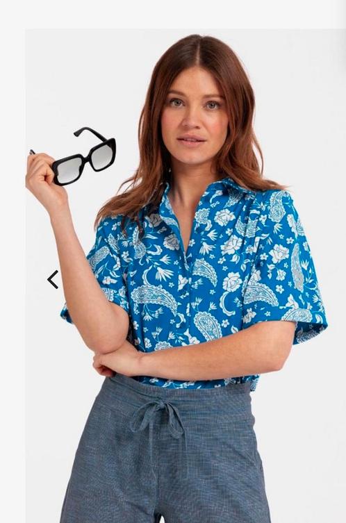 Studio Anneloes  Lorena Paisley Blouse - Cobalt/Off White S, Kleding | Dames, Blouses en Tunieken, Zo goed als nieuw, Maat 36 (S)