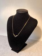 14k geel- & witgouden gourmette collier met groene edelsteen, Gebruikt, Verzenden, Met edelsteen, Goud