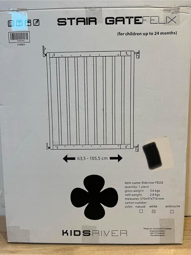 Nieuw Traphek merk kidsriver -Verstelbaar 63,5 tot 105,5 cm, Kinderen en Baby's, Traphekjes, Nieuw, Schroefhekje, Hout, 100 tot 115 cm