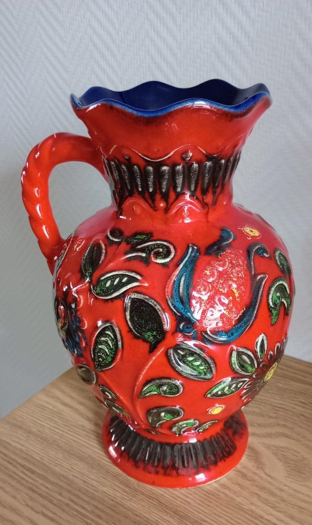 West Germany Bay Keramik Scheurich vaas, vintage, rood multi, Antiek en Kunst, Antiek | Vazen, Ophalen of Verzenden