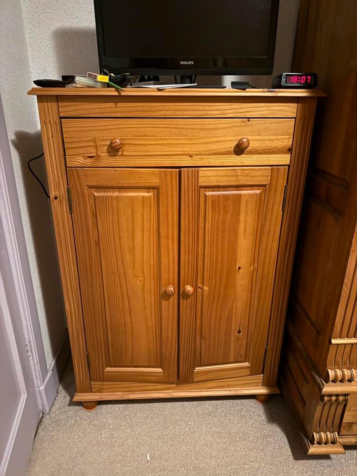 Houten kastje met lade, Huis en Inrichting, Kasten | Computermeubels, Gebruikt, 70 tot 120 cm, 40 tot 80 cm, Grenenhout, Ophalen