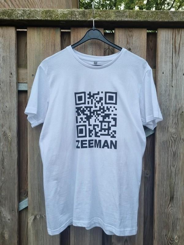 Zeeman QR code shirt tshirt m wit witte, Kleding | Heren, T-shirts, Verzenden, Gedragen, Maat 48/50 (M), Wit