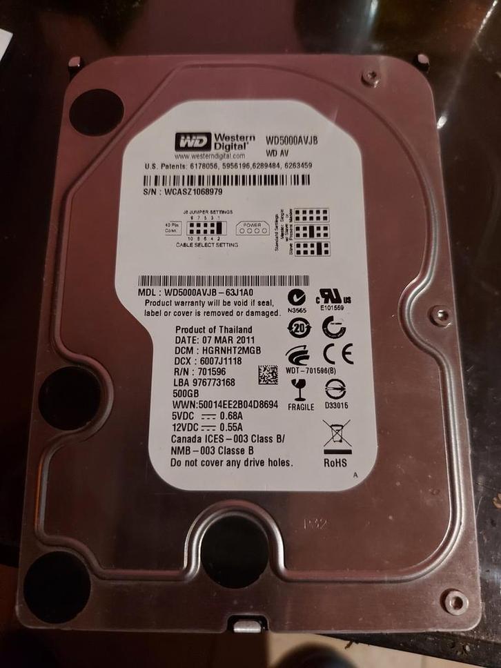 WD Western Digital WD500AVJB 500GB IDE HDD, Computers en Software, Harde schijven, Zo goed als nieuw, Desktop, Intern, HDD, IDE