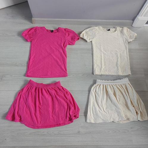 2 meisjes setjes (t-shirt en rokje) maat 134/140, Kinderen en Baby's, Kinderkleding | Maat 134, Zo goed als nieuw, Meisje, Ophalen of Verzenden