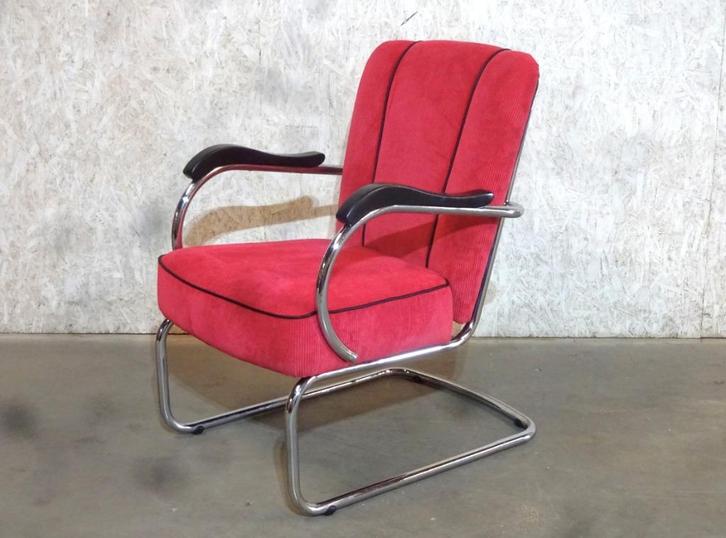 2 Retro vintage buisframe fauteuils stoel Kovona, No Gispen, Huis en Inrichting, Fauteuils, Zo goed als nieuw, Hout, Metaal, Stof