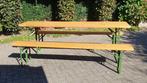 Te koop: Degelijke biertafelset 220x50x78 cm., Ophalen, Zo goed als nieuw