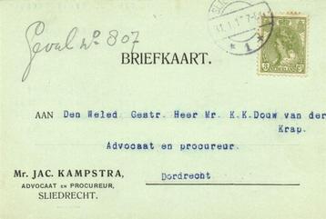 Mr. Jac. Kampstra, Sliedrecht - 01.1917 - briefkaart beschikbaar voor biedingen