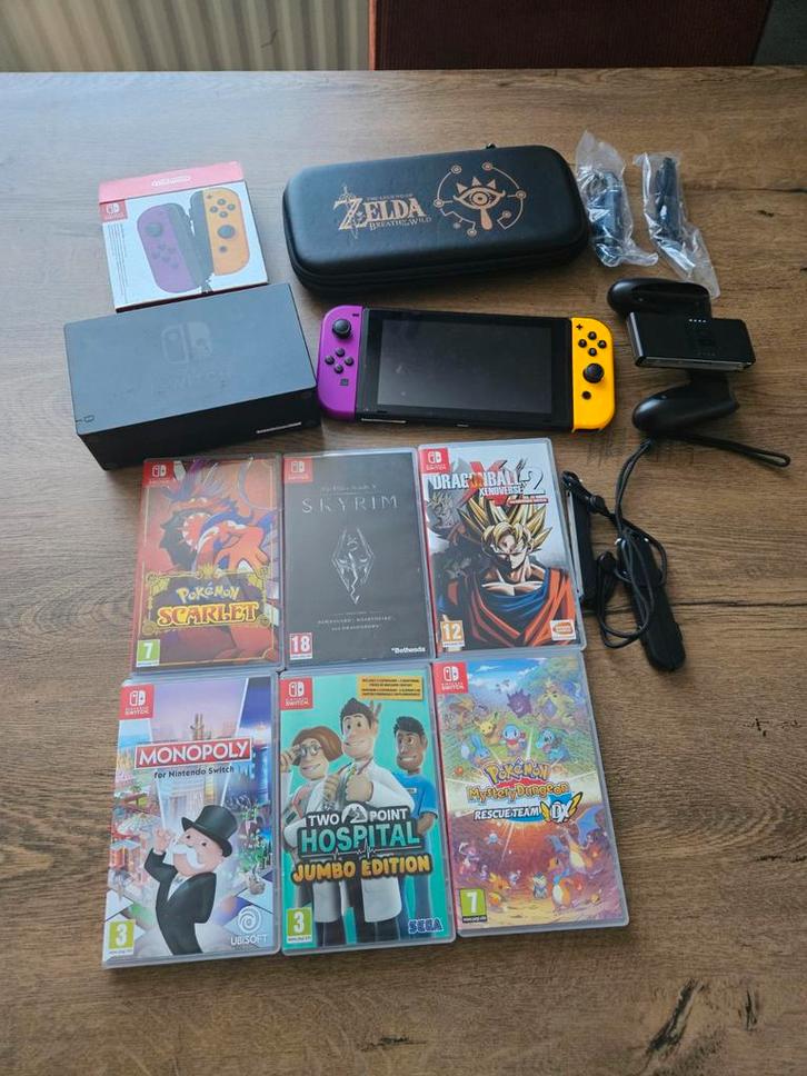 Nintendo Switch met 6 games, hoesje en screenprotector, Spelcomputers en Games, Spelcomputers | Nintendo Switch, Gebruikt, Switch Original