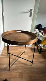 Houten bijzet tafel met zwart metalen frame, Huis en Inrichting, Tafels | Sidetables, 25 tot 50 cm, Rond, Zo goed als nieuw, Ophalen